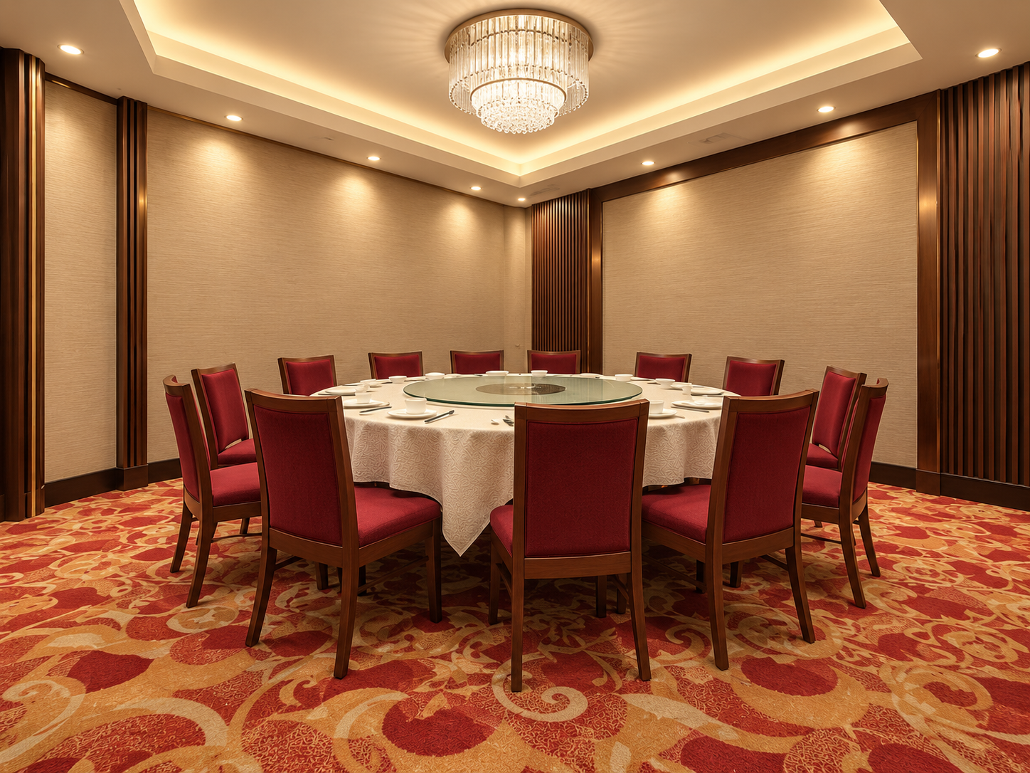 Private dining room design with a round table